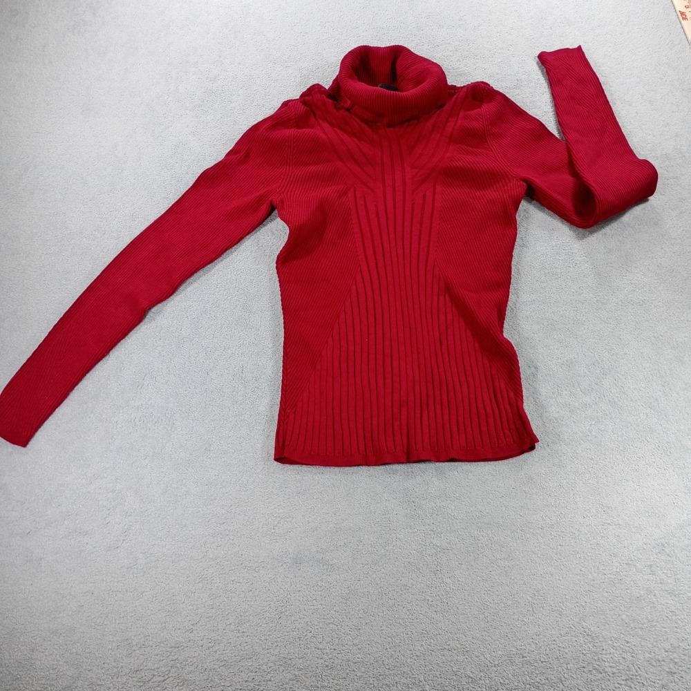 White House Black Market Women Turtleneck Sweater Red Medium Ribbed Knit